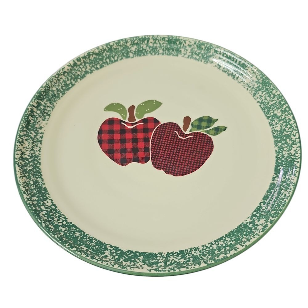 Applejack Country Kitchen Decorative Plate with Buffalo Plaid Apples‎ Green